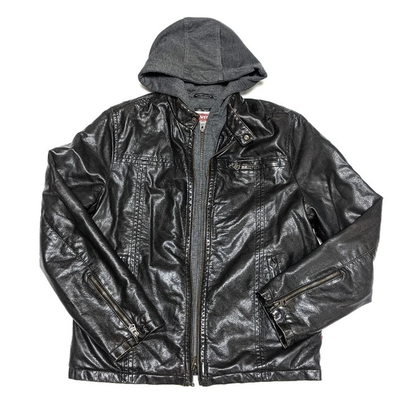 Levi's Men's Faux Leather Trucker Hooded Size Medium M - Picture 1 of 8